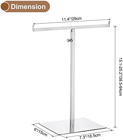 uxcell Purse Display Stand T Shaped Metal Adjustable Handbag Rack Double Hook Holder Necklace Organizer for Home Boutique Store - Silver - Image 2