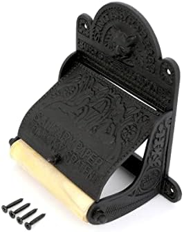 Renovators Supply Manufacturing Black Wall Mount Toilet Tissue Paper Holder 6.9" Wide Antique Ornate Victorian Style Solid Aluminum Rust Resistant Toilet Tissue Roll Holder Storage with Lid by RenovatorsSupplyManufacturing