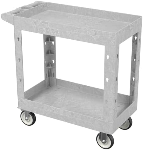 Large Garage Plastic Utility Cart, Heavy Duty 2 Shelf Tool Cart Service Cart Rolling Push Carts with Ergonomic Handle 5" Swivel Casters. by Maemttes