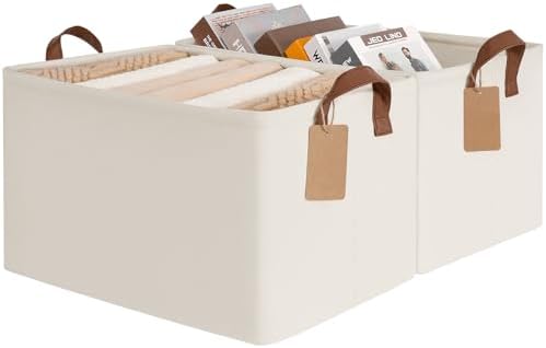 CHICVITA 45L Extra Large Fabric Storage Bins for Shelves, 2Pack, Beige by CHICVITA