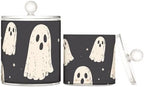 Cute Halloween Ghost Blacck Qtip Holder Waterproof Dustproof Apothecary Jars with Lids For Bathroom Cotton Swabs Makeup Sponges Floss Picks Bath Salts 2 Pack by Tatenale