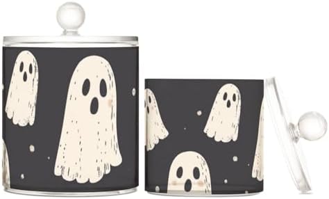 Cute Halloween Ghost Blacck Qtip Holder Waterproof Dustproof Apothecary Jars with Lids For Bathroom Cotton Swabs Makeup Sponges Floss Picks Bath Salts 2 Pack by Tatenale