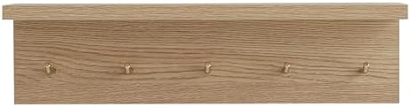 Marine Plywood Wall Mounted Coat Rack with Shelf & Key Hooks, 5 Brass Hooks Entryway Organizer, Modern Floating Shelf for Bedroom Hallway, Space-Saving Home Storage Rack (1, Oak Finish) - Image 2