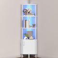 HOOBRO Corner Cabinet with LED Light, Corner Shelf Stand with Storage and Doors, 5-Tier Industrial Corner Bookshelf, 59” Tall Display Rack Shelf, for Living Room, Kitchen, White WT147DCJ01 by HOOBRO