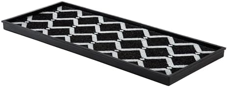 Anji Mountain Heavy Duty Waterproof Rubber Shoe Storage Mat Organizer/Boot Storage Multi Use for Entryway with Coir, Black and Ivory Diamond Insert, Fits 3 Pair (34.5" Wide) by AnjiMountain