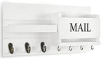 Lwenki Mail Organizer for Wall Mount – Key Holder with Shelf Includes Letter Holder and Hooks for Hallway Farmhouse Decor – Rustic Wood with Flush Mounting Hardware (16.5” x 9.1” x 3.4”) (White) - Image 2