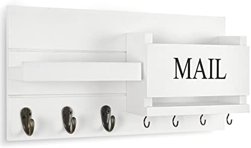 Lwenki Mail Organizer for Wall Mount – Key Holder with Shelf Includes Letter Holder and Hooks for Hallway Farmhouse Decor – Rustic Wood with Flush Mounting Hardware (16.5” x 9.1” x 3.4”) (White) - Image 2