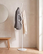 White Metal Freestanding Coat Rack & Coat Tree, Marble Base 9 Hooks by Unknown