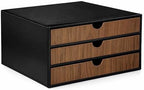 UnionBasic Document Organizer, 3-Drawer File Cabinet Document Storage Box, Office Desktop Filing Organizer, Black with Wood Grain Drawers by UnionBasic