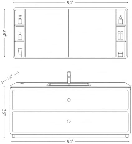 94 IN Freestanding Single Sink Bathroom Vanity Set with LED Mirror Cabinet - Image 2