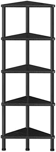 HOOBRO Corner Shelf Stand, Industrial 5-Tier Wall Corner Bookshelf with Metal Frame, Plant Display Shelf, Bookcase for Small Spaces, Bedroom, Living Room, Black BK33CJ01 by HOOBRO
