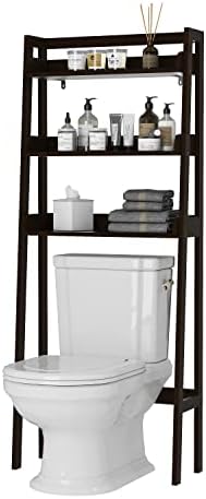 UTEX Behind Toilet Bathroom Organizer, 3-Tier Wood Ladder Shelf, Espresso by UTEX