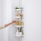akinbas Tension Pole Shower Caddy Organizer with 4 Tier L-Shaped Rust Resistant Bathroom Corner Shelves with 34-124 Inch Adjustable No Drilling Quick Install Shower Rack for Bath Essentials (White) - Image 3