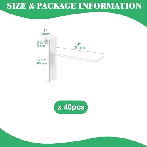 40Pcs 4" Gridwall Display Hooks Assortment Set, White Metal Grid Wall Panel Hanging Display Hook for Garage Shop Retail Storage, Wire Diameter 5mm// 0.2” - Image 2