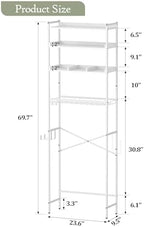 Quikraen 4 Tier Over The Toilet Storage Shelf with 3 Adjustable Shelves, Space Saver Bathroom Organizer with 4 Hooks, Freestanding Above Toilet Rack for Restroom Laundry (White) - Image 2