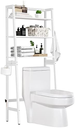 MallKing Over The Toilet Storage, Wooden 3-Tier Over-The-Toilet Rack Bathroom Space Saver Organizer, Freestanding Above Toilet with Toilet Paper Holder and Hooks (White) by MallKing