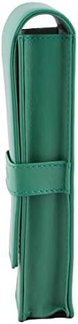 DiLoro Leather Double Pen Case Pencil Pouch Holder for Two Fountain Ballpoint Rollerball Pens and Pencils (Light Green) - Image 3