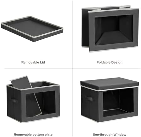 Homsorout Stackable Storage Bins with Lids - Large Decorative Basket with Lids, Fabric Foldable Closet Organizer Bins, Shelf Organizer for Living Room, Dorm, 5 Pack, Dark Grey - Image 7