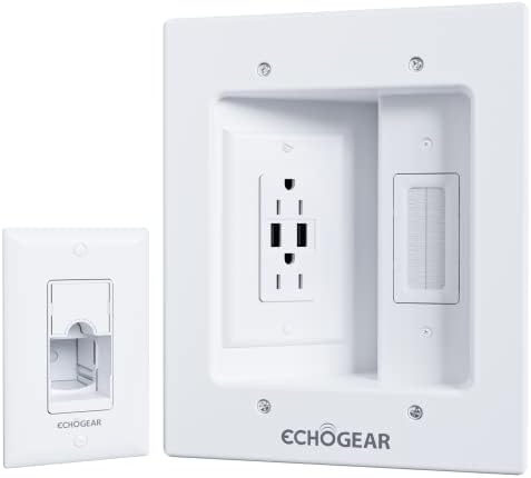 ECHOGEAR TV Cord Hider for Wall Mounted TV with 2X AC Outlets & 2X USB-A Ports - Hide Power Cables & Low Voltage Wires Behind The Wall - Includes Template, Saw, & Low Profile Extension Cord - White by ECHOGEAR