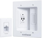 ECHOGEAR TV Cord Hider for Wall Mounted TV with 2X AC Outlets & 2X USB-A Ports - Hide Power Cables & Low Voltage Wires Behind The Wall - Includes Template, Saw, & Low Profile Extension Cord - White by ECHOGEAR