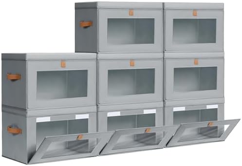 Homsorout Large Closet Storage Bins - Collapsible Storage Bins with Handles & Window, Fabric Cube Organizer with Lids, Decorative Boxes for Living Room, Closet, Dorm, 8 Pack, Grey by Homsorout