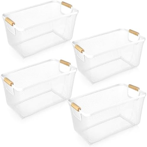 Ziliny 4 Pcs Mesh Wire Baskets for Organizing, Large, Cream White by Ziliny