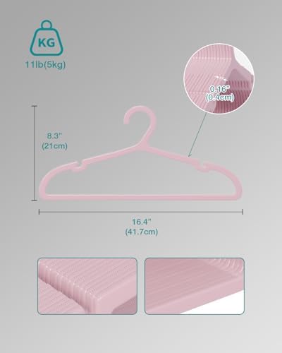 ABHENG 100 Pack Clothes Hangers, Non Slip Plastic Coat Hangers, Space Saving, Heavy Duty, Hanging Dry Wet Clothes, 16.4" x 8.3", Light Pink, UAPY05100P - Image 4