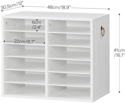 HOOBRO Literature Organizers, 12 Compartments Office Mailbox with Adjustable Shelves, Wood Countertop Literature Sorter for Office, Home, Classroom, Mailrooms Organization White WT12WF01 - Image 2