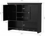 Bathroom Wall Cabinet with Doors and Hooks, 3-Tier Wall Mounted Cabinet - Image 3