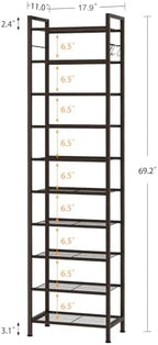 usikey 10 Tiers Narrow Shoe Rack 20-30 Pairs, Sturdy Metal Tall Shoe Rack Shelf with 4 Hooks, Slim Shoe Storage with Metal Shelf, Space Saving Vertical Shoe Organizer for Closet Entryway, Bronze - Image 3