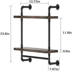 Helsin 2 Tier Industrial Pipe Floating Bathroom Shelves Wall Mounted with Towel Bar, Rustic Wood Wall Shelf, 16 Inch Metal Towel Rack Storage Bookshelf for Bathroom, Kitchen, Farmhouse, Living Room - Image 3