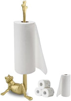 16.5" Golden Frog Paper Towel Holder for Bathroom & Kitchen - Whimsical Cast Iron Free Standing Paper Roll Holder, Decorative Toilet Paper Stand with Weighted Base by GARDMATE-SparkEaseinGreen