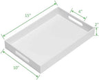 KEVLANG Glossy White Sturdy Acrylic Serving Tray with Handles-10x15Inch-Serving Coffee Appetizer Breakfast Butler-Kitchen Countertop-Makeup Drawer Organizer-Vanity Table Tray-Ottoman Tray - Image 2