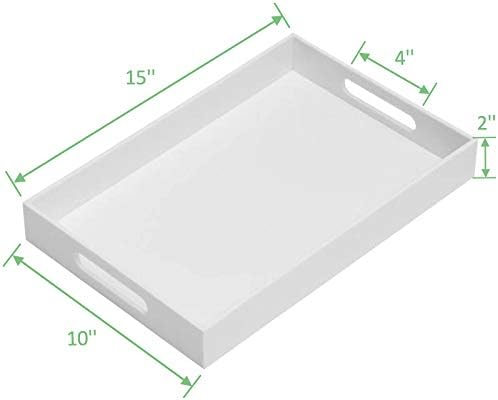 KEVLANG Glossy White Sturdy Acrylic Serving Tray with Handles-10x15Inch-Serving Coffee Appetizer Breakfast Butler-Kitchen Countertop-Makeup Drawer Organizer-Vanity Table Tray-Ottoman Tray - Image 2