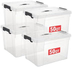Cetomo Plastic Storage Bins with Handle, Storage Bin with Lids, Organizing Container, PP Box for Home Office, Clear, 50 Quart (Pack of 4) by Cetomo