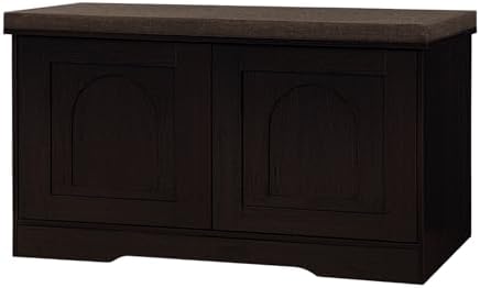 DINZI LVJ Shoe Storage Bench with Cushion, Door, Espresso 31.5" LX17.7 H by DINZILVJ