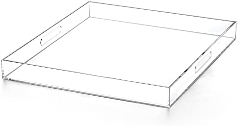 Clear Acrylic Ottoman Tray with Cutout Handles 20x20 Inch Over Sized Serving Tray, Organizer Rubber Boot Tray Decorative for Living Room Bedroom,Bathroom and Entryway Kitchen Tabletop by ATOZONE