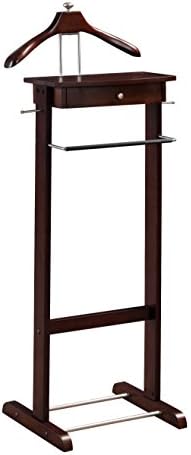 Proman Products Kingston III Valet Stand with Drawer, Contour Hanger, Trouser Bar, Tie & Belt Hooks and Shoe Rack - VL16260 by PromanProducts