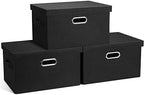 Graciadeco Medium 15" 21 Quart Collapsible Stackable Storage Bins with Lids, 3 Packs Black Foldable Fabric Closet Boxes Heavy-duty Lidded Linen Cube Basket Container Organizer and Storage for Bedroom by GraciadecoStorage