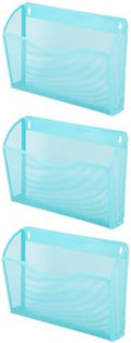 EASEPRES 3 Single Pocket Mesh Hanging File Organizer, Vertical Wall Mounted Magazine File Holder, Mount Basket Mail Paper Document Folder Organizing for Office, Home and School, Blue by EASEPRES