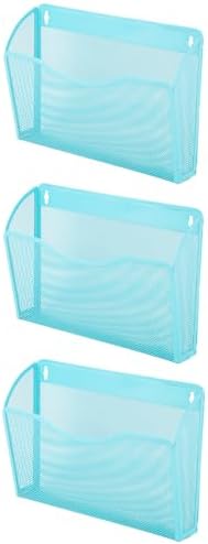 EASEPRES 3 Single Pocket Mesh Hanging File Organizer, Vertical Wall Mounted Magazine File Holder, Mount Basket Mail Paper Document Folder Organizing for Office, Home and School, Blue by EASEPRES
