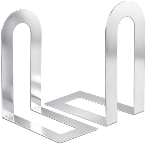 Chunful 12 Pcs Sliver Metal BookEnds Shelves, 7.5 x 5.75 x 3.5 in by Chunful