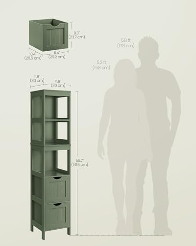 VASAGLE Bathroom Floor Cabinet, 2 Drawers, 55.7" H, Forest Green - Image 3