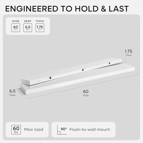 Homeforia 60 Inch Floating Shelves, High-End Solid Pine Wood, Set of 2 - Image 2
