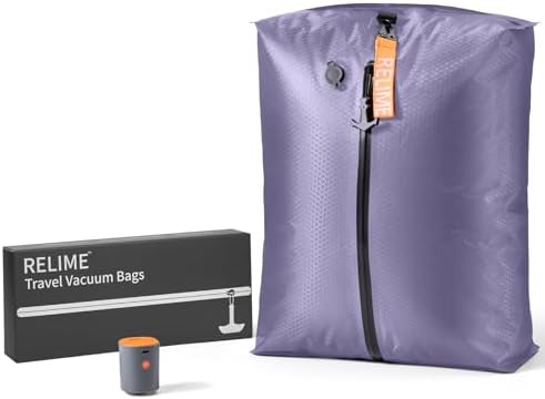 Relime Classic Series Vacuum Bags for Travel Luggage with Wireless Pump, Compression Bags for Carry On Suitcases and Backpack, Vacuum Seal Packing cube for Cloth Packing (1PC + PUMP Lavender) by Relime