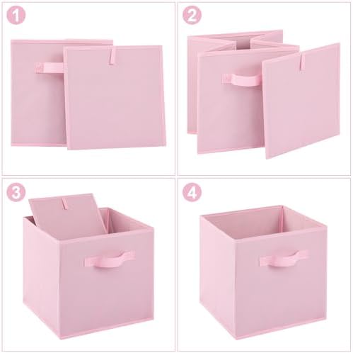Stero 13x13x13 Inch Fabric Storage Bins 6 Pack Fun Colored Durable Storage Cubes with Handles Foldable Cube Baskets for Home, Kids Room, Closet and Toys Organization Pink - Image 3