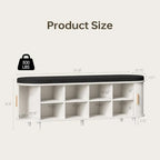 DHH 2-Tier Storage Bench,Wide Shoe Bench with Thickened Padded Seat Cushion, Mid Century Modern Fluted Sliding Door and Adjustable Shelf, for Entryway, Living Room, Bedroom (Grayish White, 51.2”) - Image 2