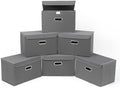STOREONE Fabric Storage Cube Bins Foldable Organizer Container Collapsible Basket with Lids and Metal Handles, for Home, Bedroom, Closet 6 Pcs (Grey) by STOREONE