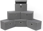 STOREONE Fabric Storage Cube Bins Foldable Organizer Container Collapsible Basket with Lids and Metal Handles, for Home, Bedroom, Closet 6 Pcs (Grey) by STOREONE