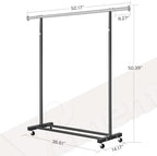 VICERII Clothes Rack, 130LB Capacity Heavy Duty Clothing Rack with Wheels and Bottom Shelf, 52.17 Inch Rolling Racks for Hanging Clothes, Coats, Shirts, Sweaters, Skirts, Dress, Black - Image 5